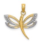 14k and White Rhodium Textured Dragonfly Charm