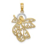 14K and White Rhodium Filigree Flying Angel Charm