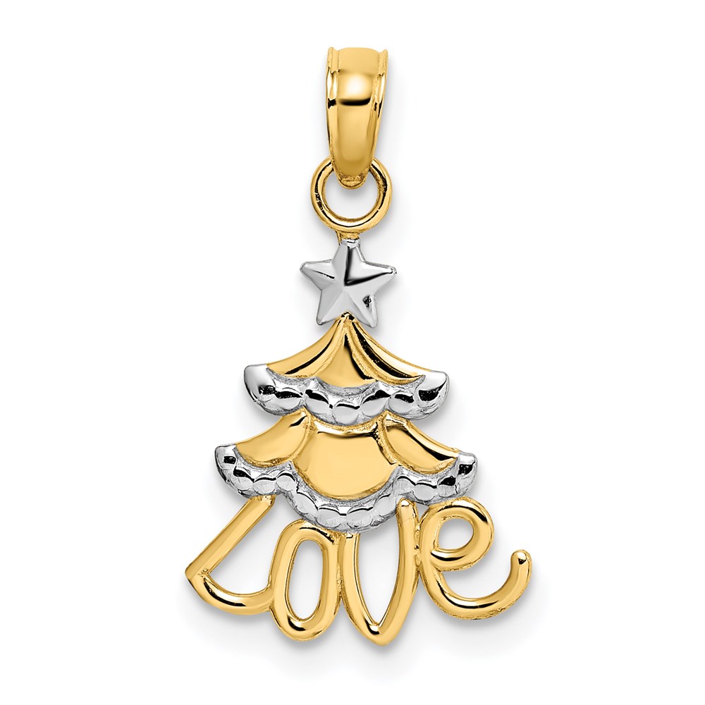 K9364.jpg 14k and White Rhodium LOVE Christmas Tree Charm - Image 1