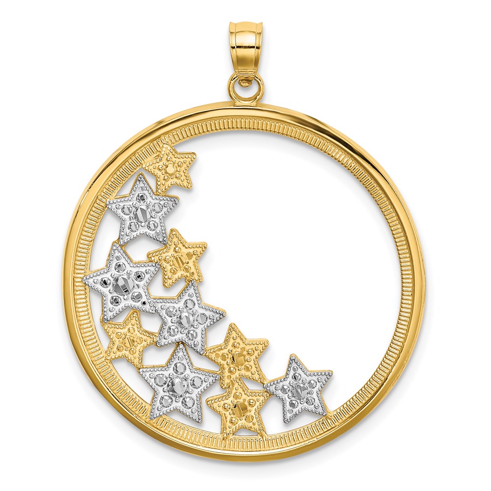 K9371.jpg 14k and White Rhodium Stars in Round Frame Charm - Image 1