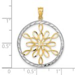 14K and White Rhodium Diamond-cut Circle Snowflake Charm - Image 3