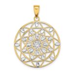 14K and White Rhodium Diamond-cut Medallion Pendant