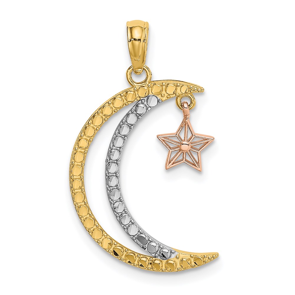 K9382.jpg 14k Two-tone with White Rhodium Moon with Moveable Star Charm - Image 1