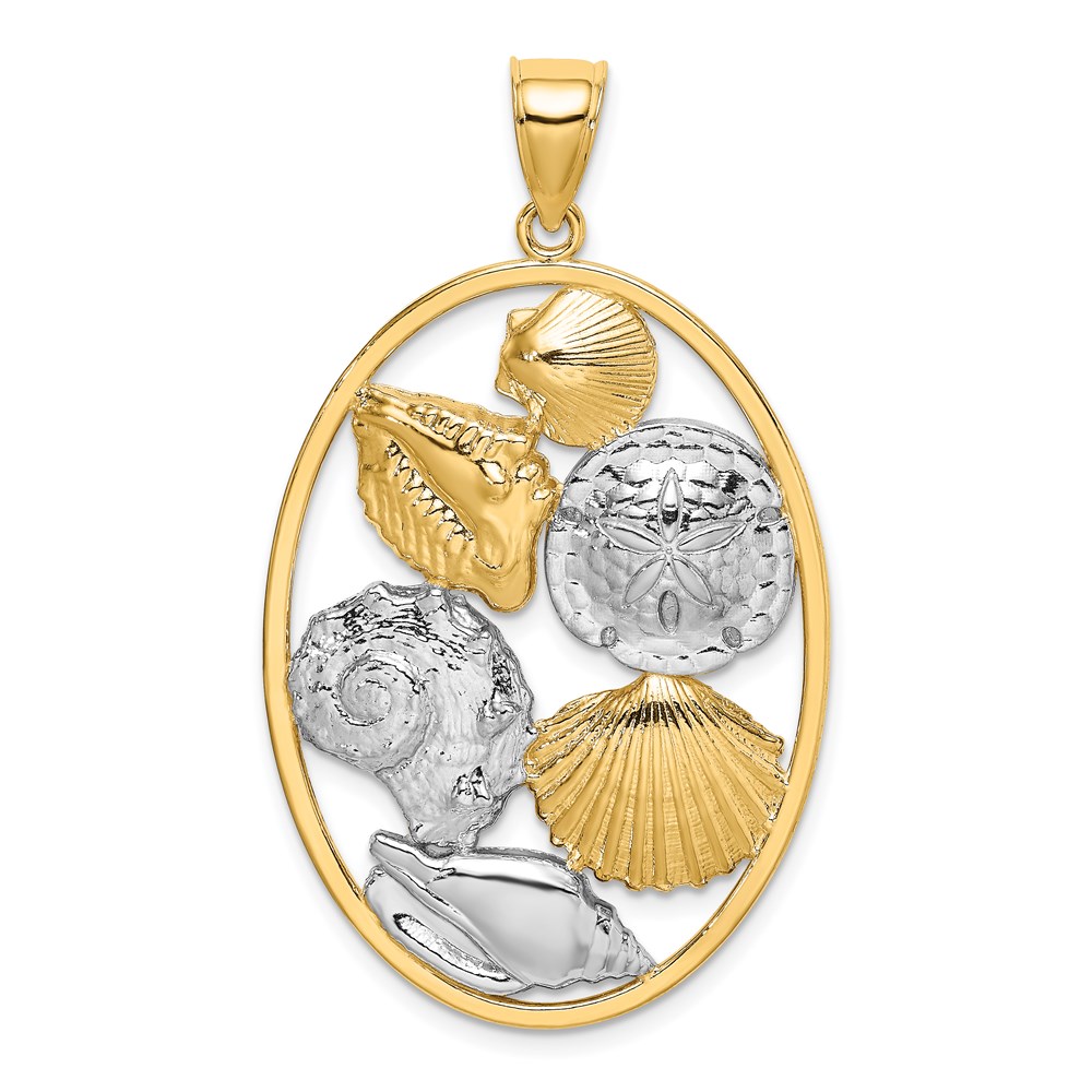 K9385.jpg 14k with White Rhodium Shell Cluster In Oval Frame Charm - Image 1