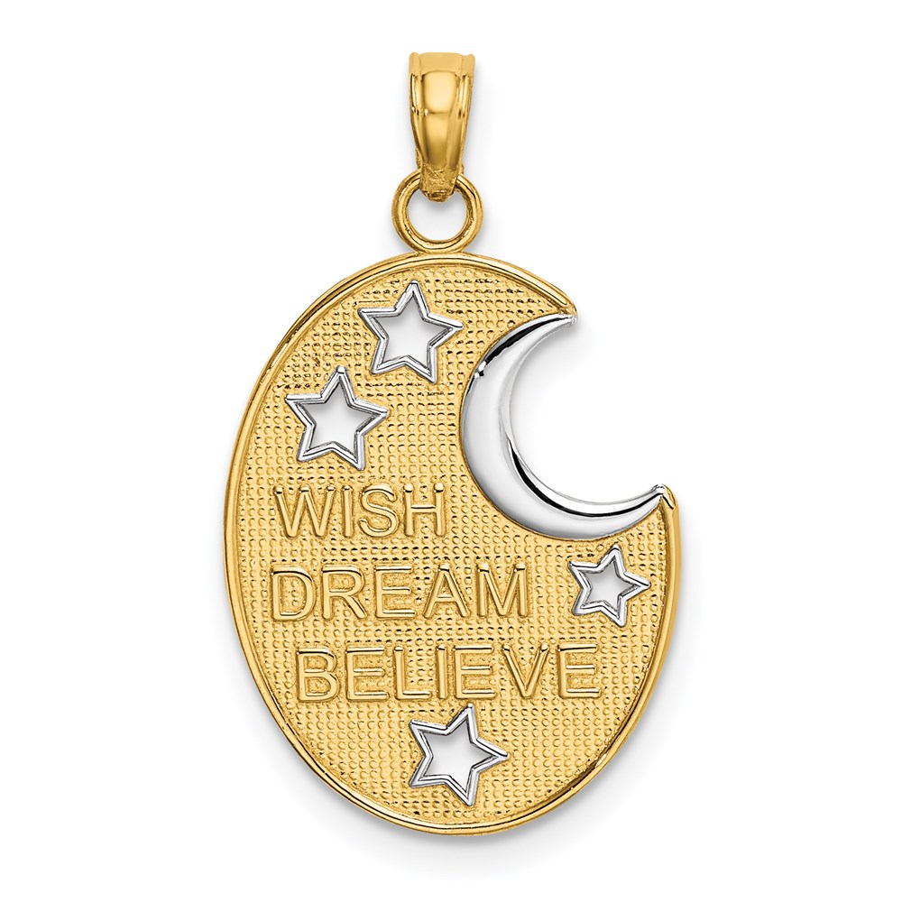 K9386.jpg 14k and White Rhodium WISH DREAM BELIEVE Moon and Stars Charm - Image 1