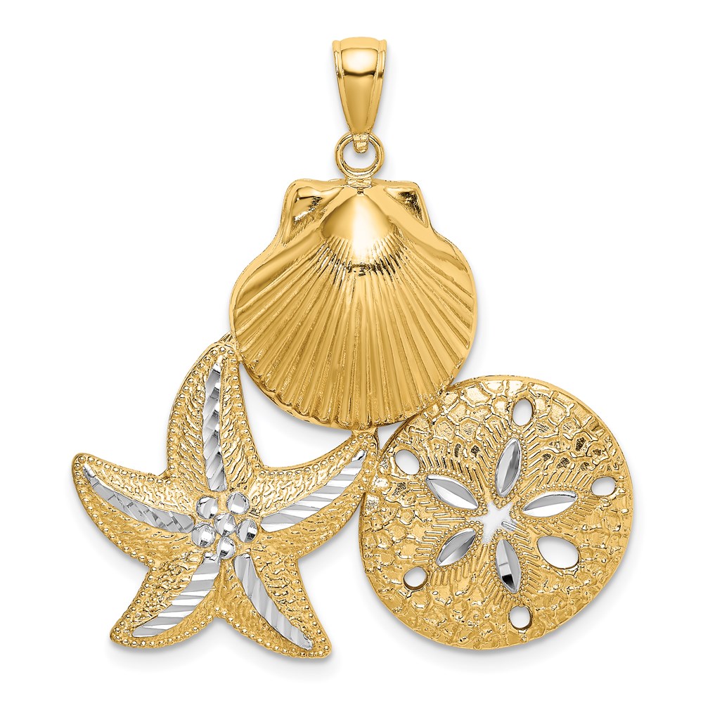 K9388.jpg 14k with White Rhodium Diamond-cut Scallop Starfish Sand Dollar Charm - Image 1
