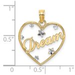 14k and White Rhodium Diamond-cut DREAM Heart with Stars Charm - Image 3