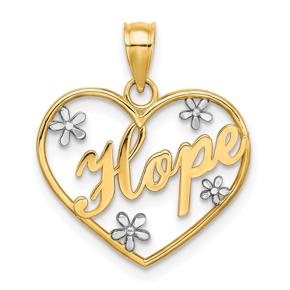 K9397.jpg 14k and White Rhodium Hope In Heart with Flowers Charm - Image 1