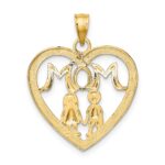 14k with White Rhodium MOM Heart with 2 Kids Charm - Image 4