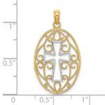 14K with White Rhodium Beaded Filigree Cross Charm - Image 3