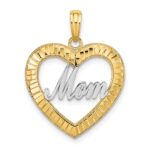 14k with White Rhodium Diamond-cut MOM Heart Charm