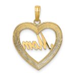 14k with White Rhodium Diamond-cut MOM Heart Charm - Image 4