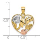 14k Two-tone with White Rhodium #1 MOM with Flower Heart Charm - Image 3