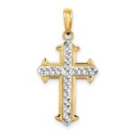 14K and White Rhodium Diamond-cut Cross Charm
