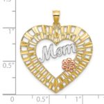 14k Two-tone with White Rhodium Diamond-cut MOM with Flower Heart Charm - Image 3