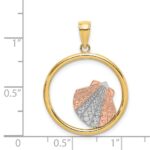14K Two-tone and White Rhodium Scallop Shell In Circle Charm - Image 3