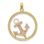 14K Two-tone with White Rhodium Anchor In Circle Charm - Image 4