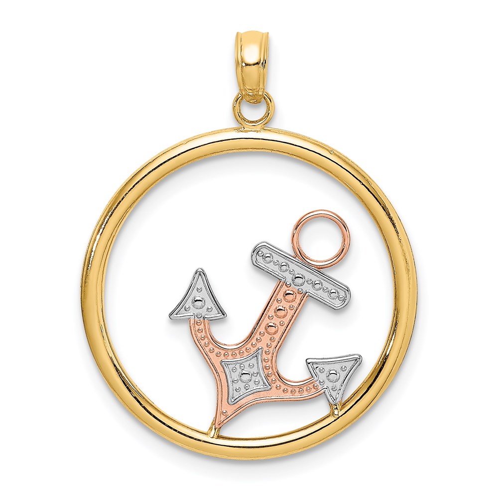 K9427.jpg 14K Two-tone with White Rhodium Anchor In Circle Charm - Image 1