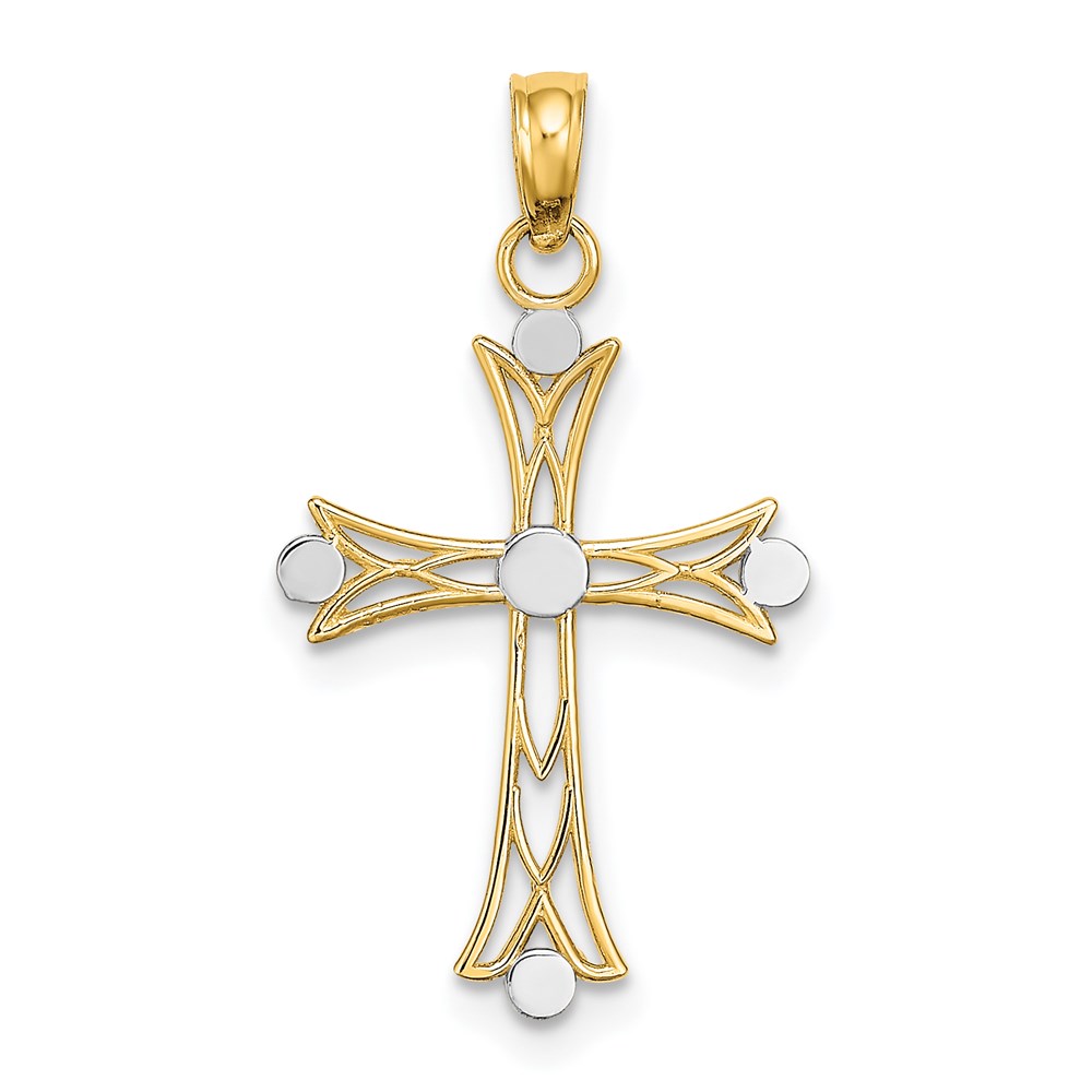 K9433.jpg 14K and White Rhodium Textured Cross Charm - Image 1