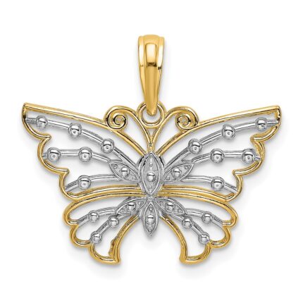 14k and White Rhodium Diamond-cut Butterfly Charm