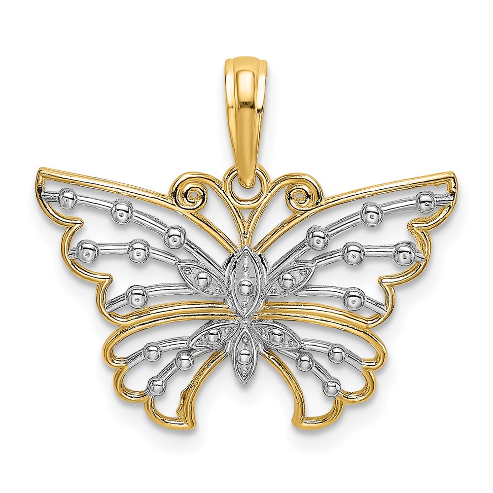 K9435.jpg 14k and White Rhodium Diamond-cut Butterfly Charm - Image 1