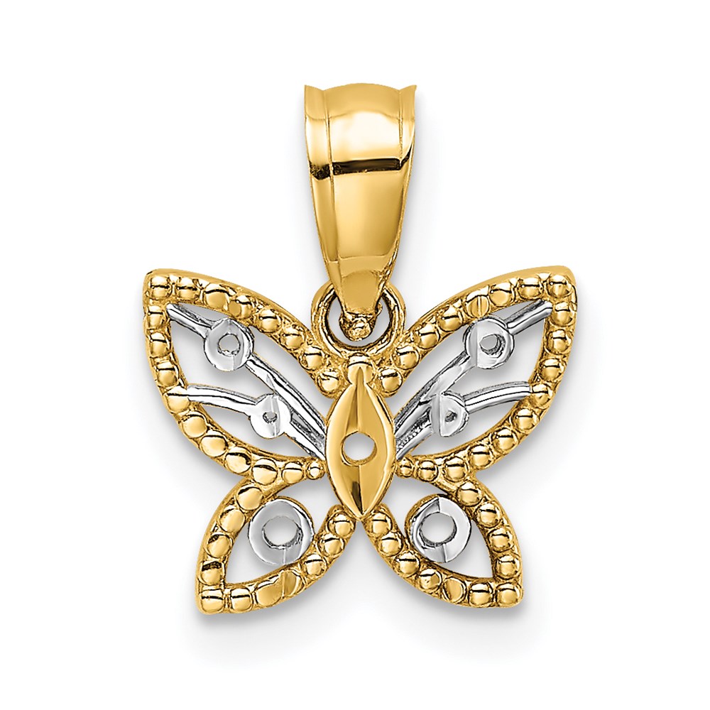 K9437.jpg 14k and White Rhodium Diamond-cut Butterfly Charm - Image 1