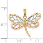 14k Two-tone with White Rhodium Dragonfly with Beaded Diamond-cut Wings Charm - Image 3
