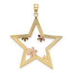 14k Two-tone with White Rhodium Star with Flowers Pendant - Image 3
