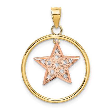 14k Two-tone with White Rhodium Star Dangle in Circle Moveable Charm