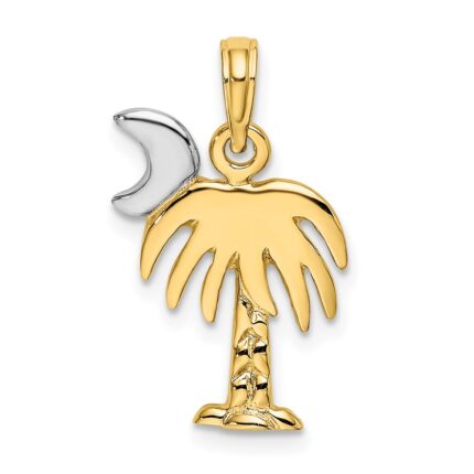 14K and White Rhodium Polished Charleston Palm Tree Charm