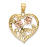 14k Two-Tone with White Rhodium Flower Heart Charm - Image 4