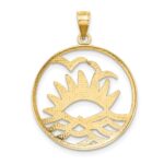 14K and White Rhodium Sunset and Water In Circle Charm - Image 4