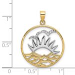 14K and White Rhodium Sunset and Water In Circle Charm - Image 3
