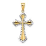 14K and White Rhodium Diamond-cut Reversible Cross Charm