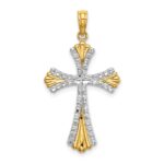 14K and White Rhodium and Diamond-cut Reversible Cross Charm
