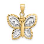 14k and White Rhodium Diamond-cut Butterfly Pendant