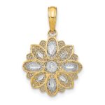 14K and White Rhodium and Diamond-cut  Filigree Flower Charm