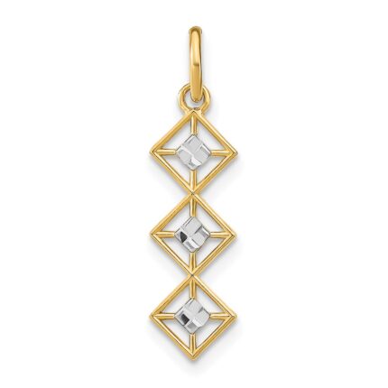14k and White Rhodium Diamond-cut 3 Diamond-Shapes Charm