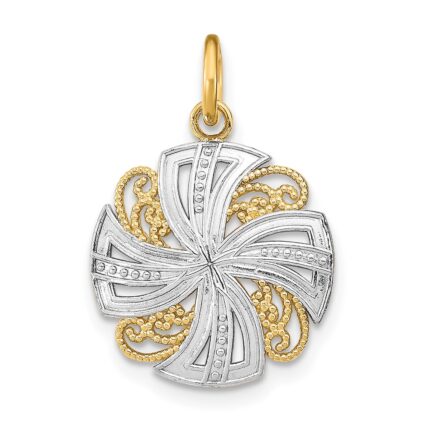 14K and White Rhodium Pinwheel Medallion Charm