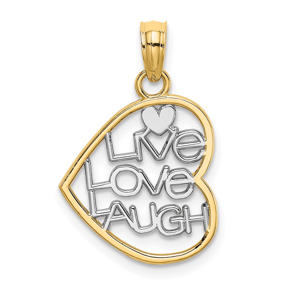 K9521.jpg 14k and White Rhodium LIVE LOVE LAUGH In Heart Charm - Image 1