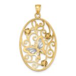 14k Two-Tone with Rhodium Butterfly and Flowers in Oval Frame Charm - Image 4