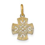 14K and White Rhodium Small Diamond-cut Hearts Maltese Cross Charm - Image 4