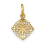 14K and White Rhodium Diamond-cut Mini Filigree Medallion Charm - Image 4