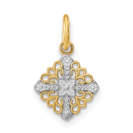14K and White Rhodium Mini Cross Medallion Charm