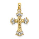 14K with Rhodium Diamond-cut Fleur-De-Lis Cross Charm