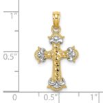 14K with Rhodium Diamond-cut Fleur-De-Lis Cross Charm - Image 3