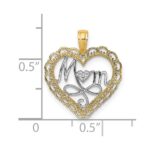 14k with White Rhodium Cut-Out MOM In Scalloped Heart Charm - Image 3