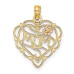 14k Two-Tone with White Rhodium MOM Heart with Flower Charm - Image 4