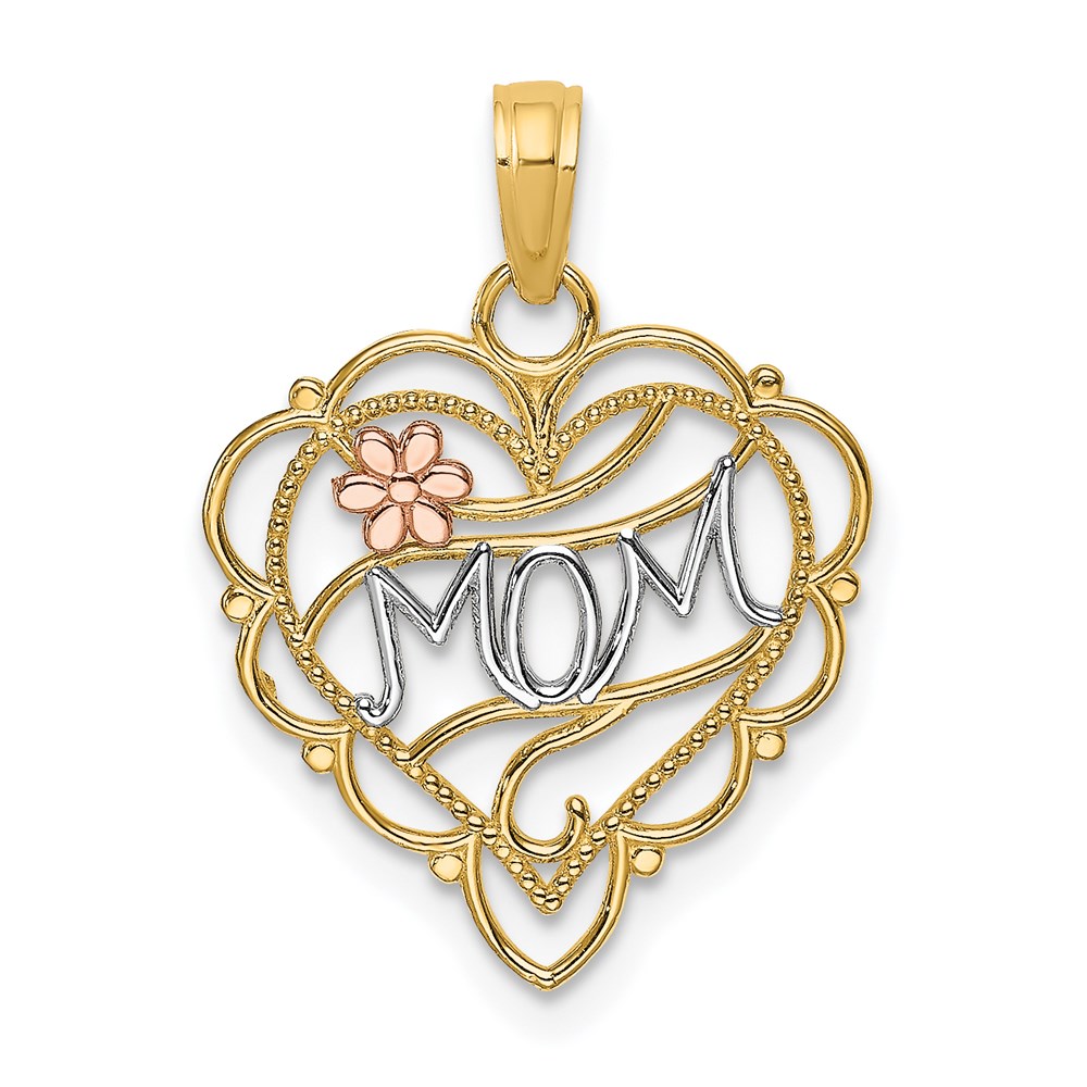 K9553.jpg 14k Two-Tone with White Rhodium MOM Heart with Flower Charm - Image 1