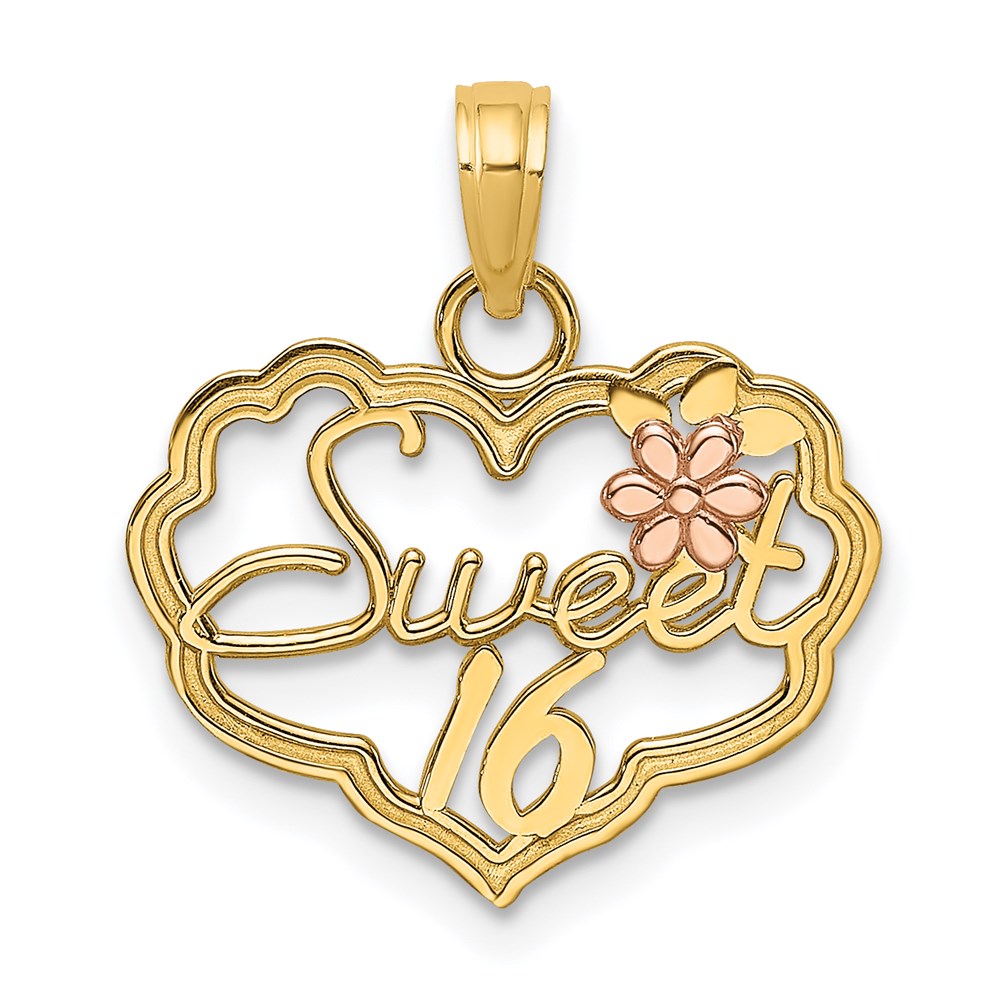 K9554.jpg 14k Two-Tone SWEET 16 Heart with Flower Charm - Image 1